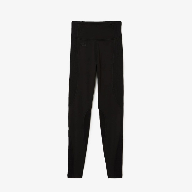 Women's Lacoste SPORT Colorblock Knit Effect Leggings Black | DQH085476