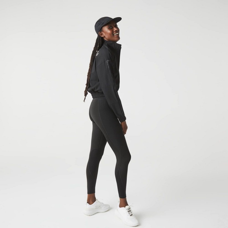 Women's Lacoste SPORT Colorblock Knit Effect Leggings Black | DQH085476