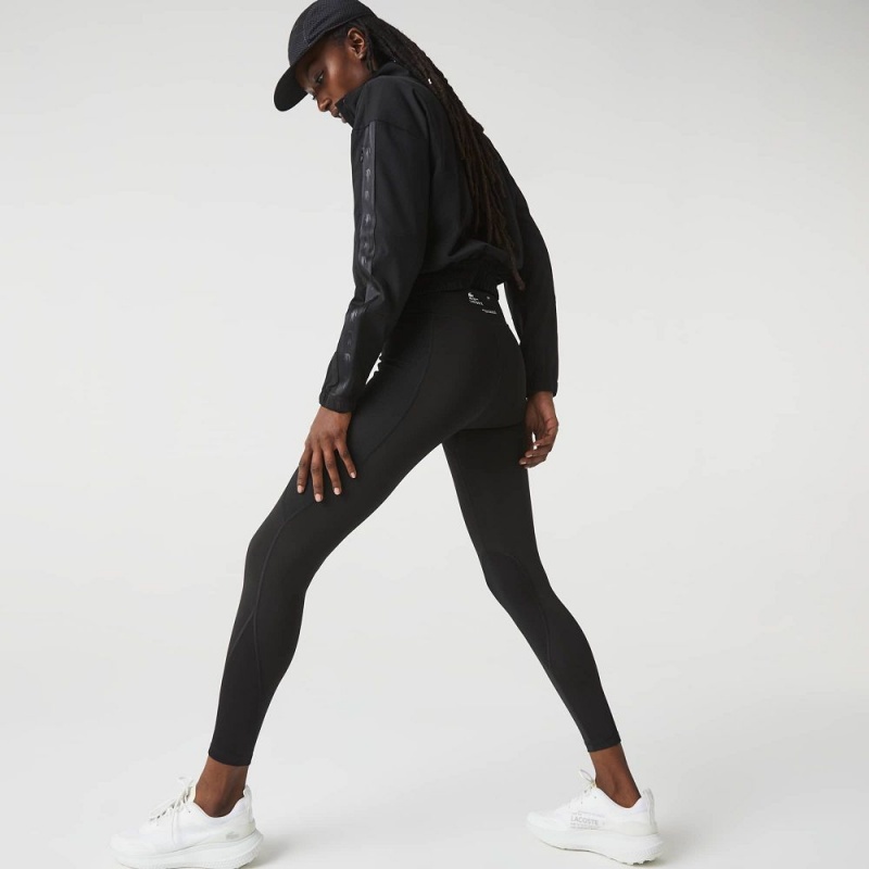 Women's Lacoste SPORT Colorblock Knit Effect Leggings Black | DQH085476