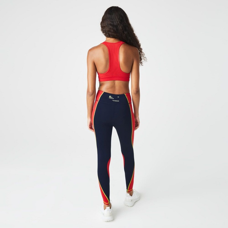 Women's Lacoste SPORT Colorblock Knit Effect Leggings Navy Blue Red | RXD970853