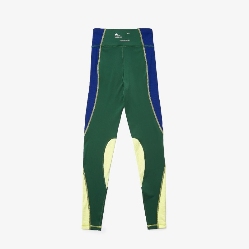 Women's Lacoste SPORT Colorblock Knit Effect Leggings Green Blue Flashy Yellow | RSV583901