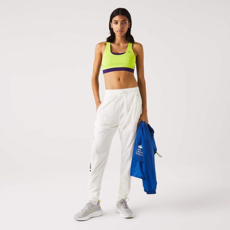 Women's Lacoste SPORT Colorblock Recycled Polyester Sports Bra T-Shirt Yellow Purple | IED326905