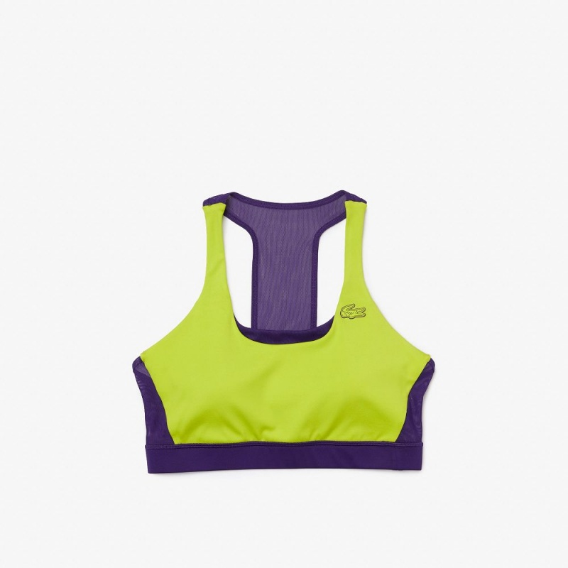 Women's Lacoste SPORT Colorblock Recycled Polyester Sports Bra T-Shirt Yellow Purple | IED326905