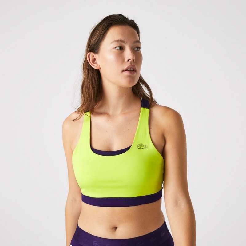 Women's Lacoste SPORT Colorblock Recycled Polyester Sports Bra T-Shirt Yellow Purple | IED326905