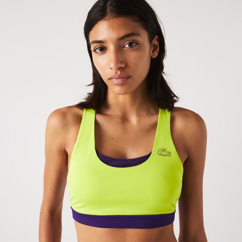 Women\'s Lacoste SPORT Colorblock Recycled Polyester Sports Bra T-Shirt Yellow Purple | IED326905