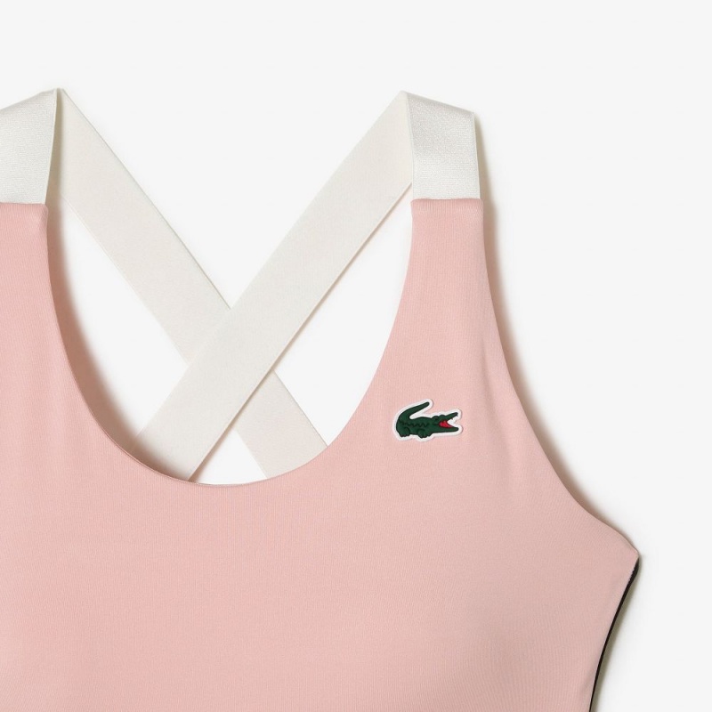 Women's Lacoste SPORT Cross Strap Sports Bra Pink Black White | VJQ498670