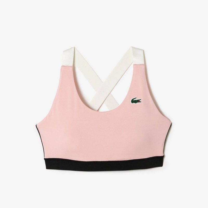 Women\'s Lacoste SPORT Cross Strap Sports Bra Pink Black White | VJQ498670