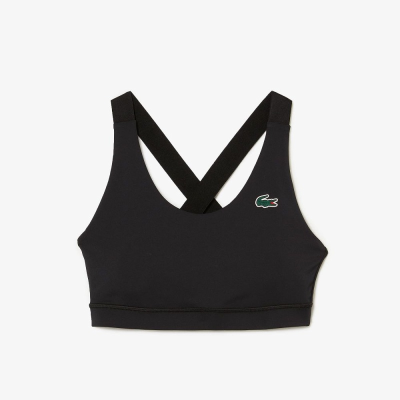 Women's Lacoste SPORT Cross Strap Sports Bra Black | BHU428170