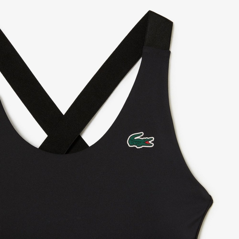 Women's Lacoste SPORT Cross Strap Sports Bra Black | BHU428170