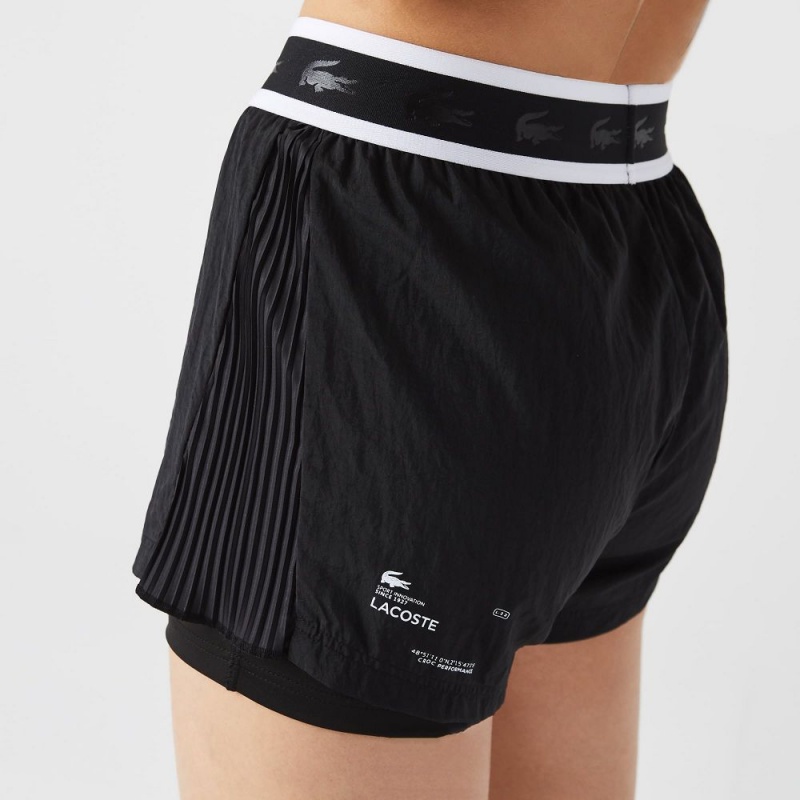 Women's Lacoste SPORT Light Nylon Shorts Black | ABJ302867