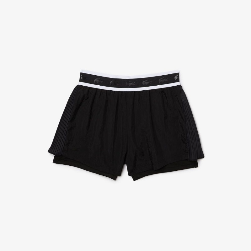 Women's Lacoste SPORT Light Nylon Shorts Black | ABJ302867