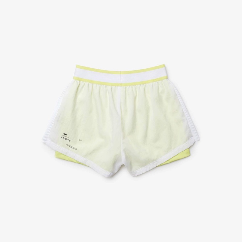 Women's Lacoste SPORT Light Nylon Shorts White Flashy Yellow | TJA870352