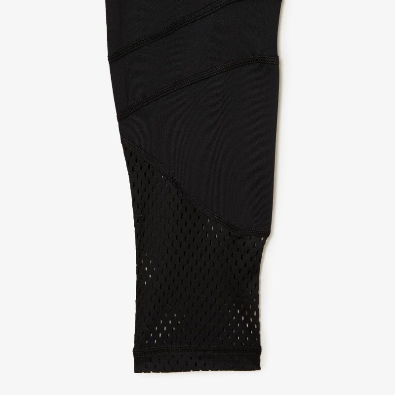 Women's Lacoste SPORT Logo Stripe Ultra-Dry Leggings Black | CBP510874