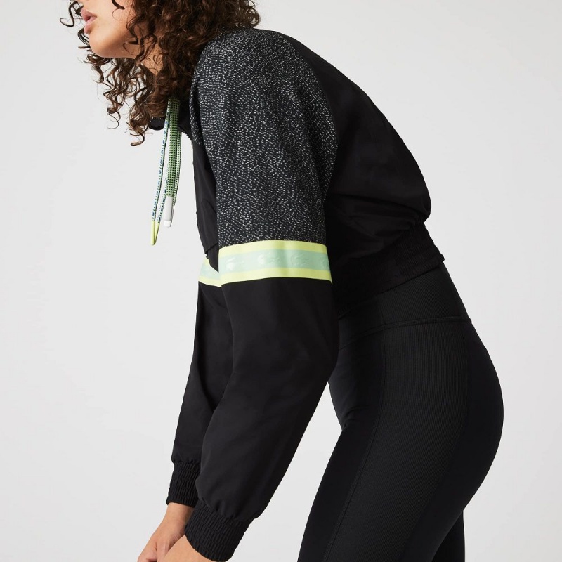 Women's Lacoste SPORT Loose Fit Cropped Colorblock Sweatshirt Black | OQW359674