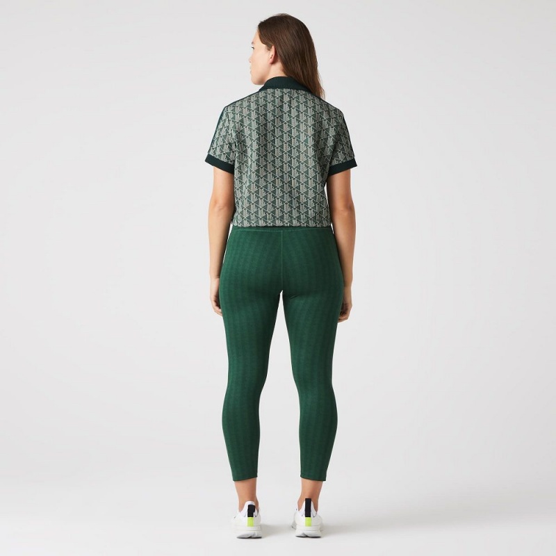 Women's Lacoste SPORT Patterned High-Waist Ultra-Dry Leggings Green | LVB748506