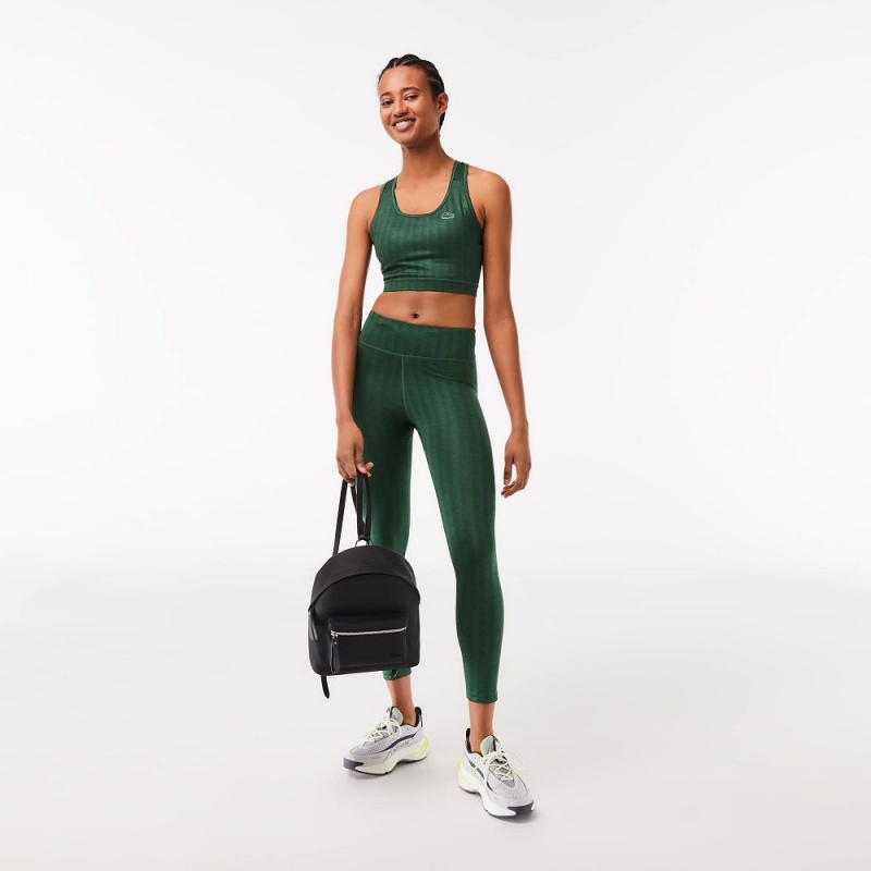 Women's Lacoste SPORT Patterned High-Waist Ultra-Dry Leggings Green | LVB748506