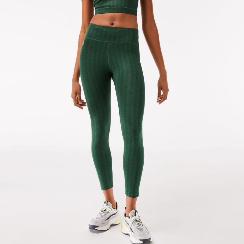 Women's Lacoste SPORT Patterned High-Waist Ultra-Dry Leggings Green | LVB748506