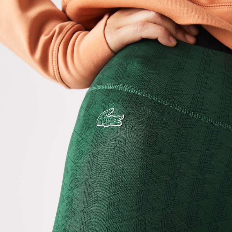 Women's Lacoste SPORT Patterned High-Waist Ultra-Dry Leggings Green | LVB748506