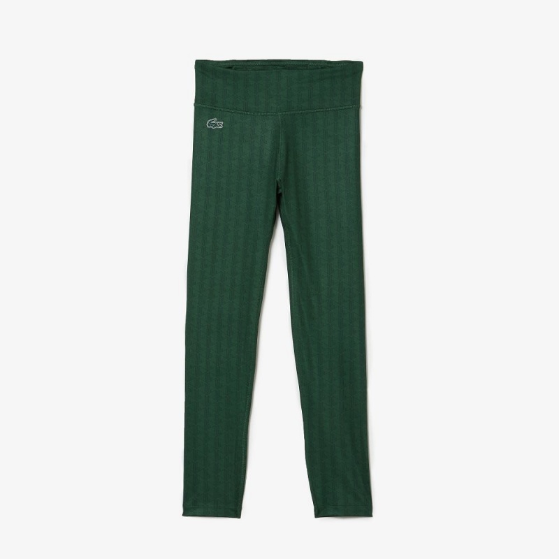 Women's Lacoste SPORT Patterned High-Waist Ultra-Dry Leggings Green | LVB748506