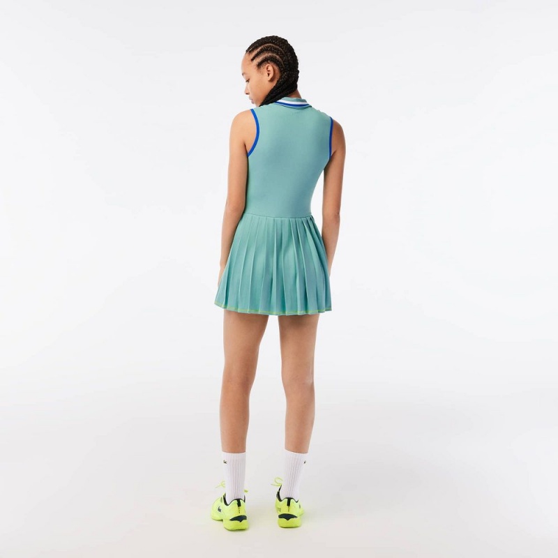 Women's Lacoste SPORT Pleated Tennis Dress Green Light Green | XEK506491