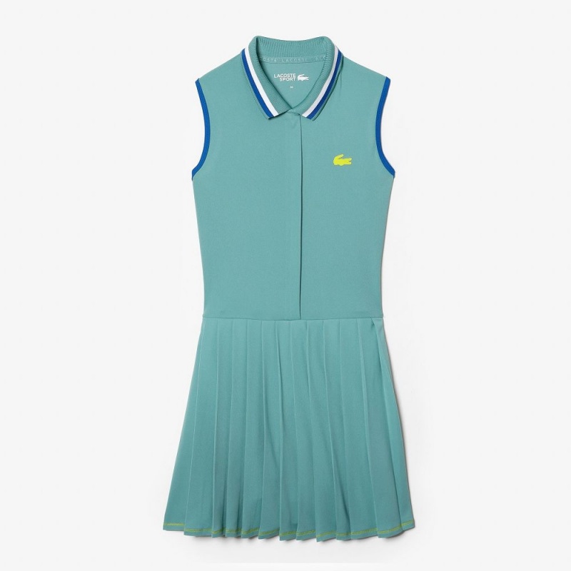 Women's Lacoste SPORT Pleated Tennis Dress Green Light Green | XEK506491