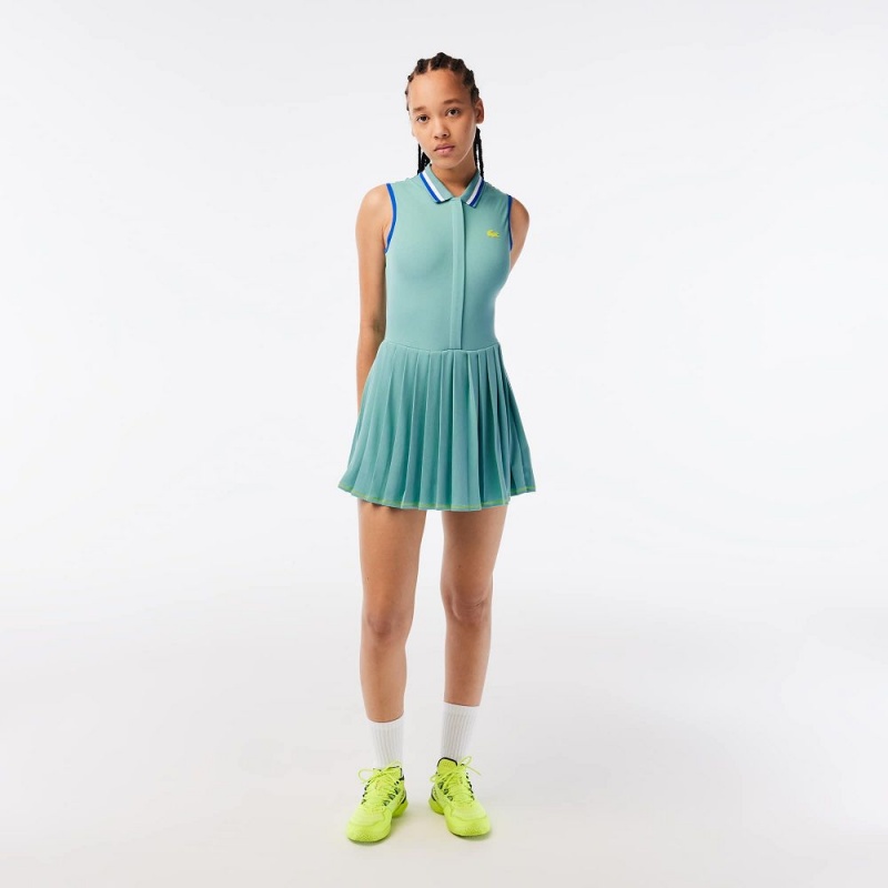 Women\'s Lacoste SPORT Pleated Tennis Dress Green Light Green | XEK506491