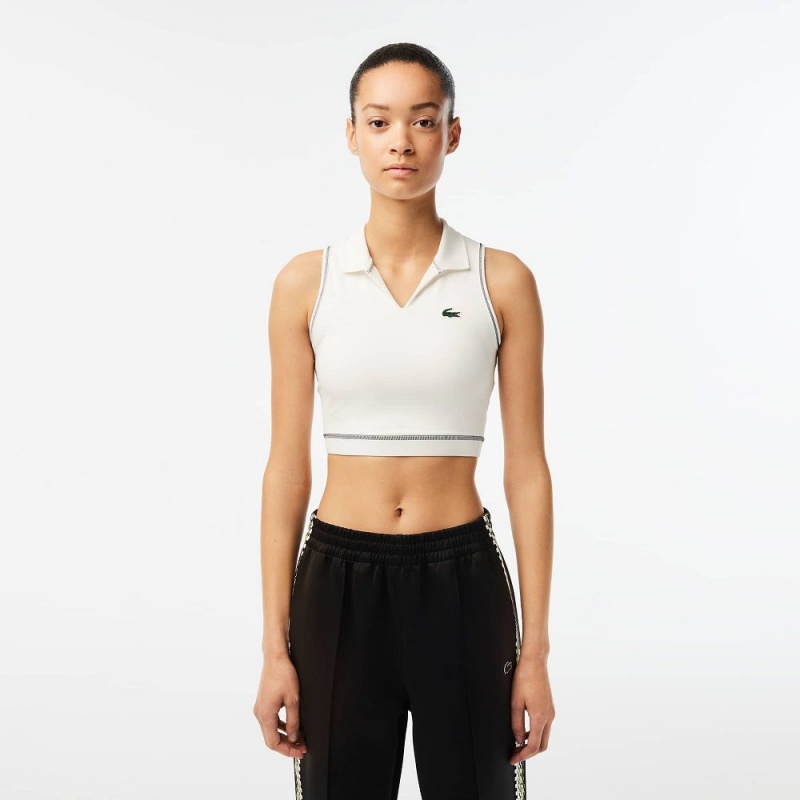 Women\'s Lacoste SPORT Polo Style Sports Bra White | BUN713690