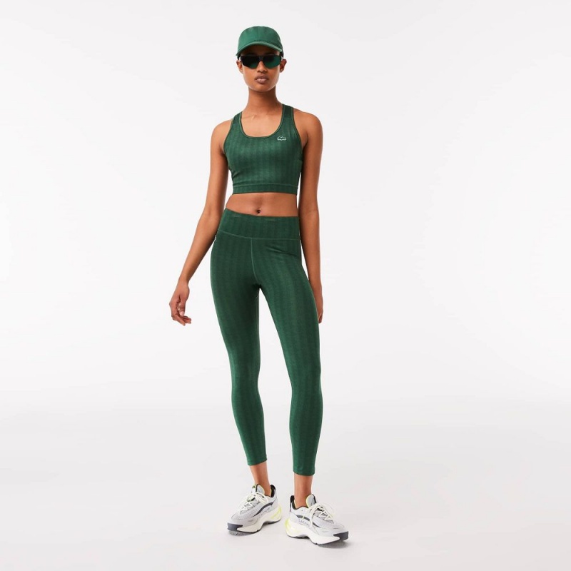 Women's Lacoste SPORT Printed Sports Bra T-Shirt Green | AQF560471