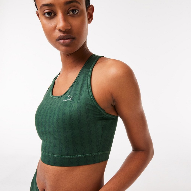 Women's Lacoste SPORT Printed Sports Bra T-Shirt Green | AQF560471