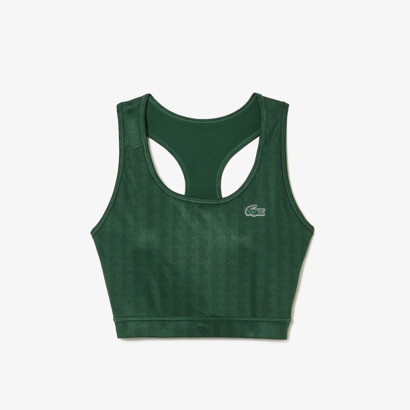 Women's Lacoste SPORT Printed Sports Bra T-Shirt Green | AQF560471