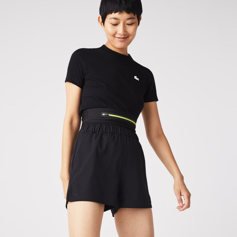 Women\'s Lacoste SPORT Removable Belt Shorts Black | NIJ126439