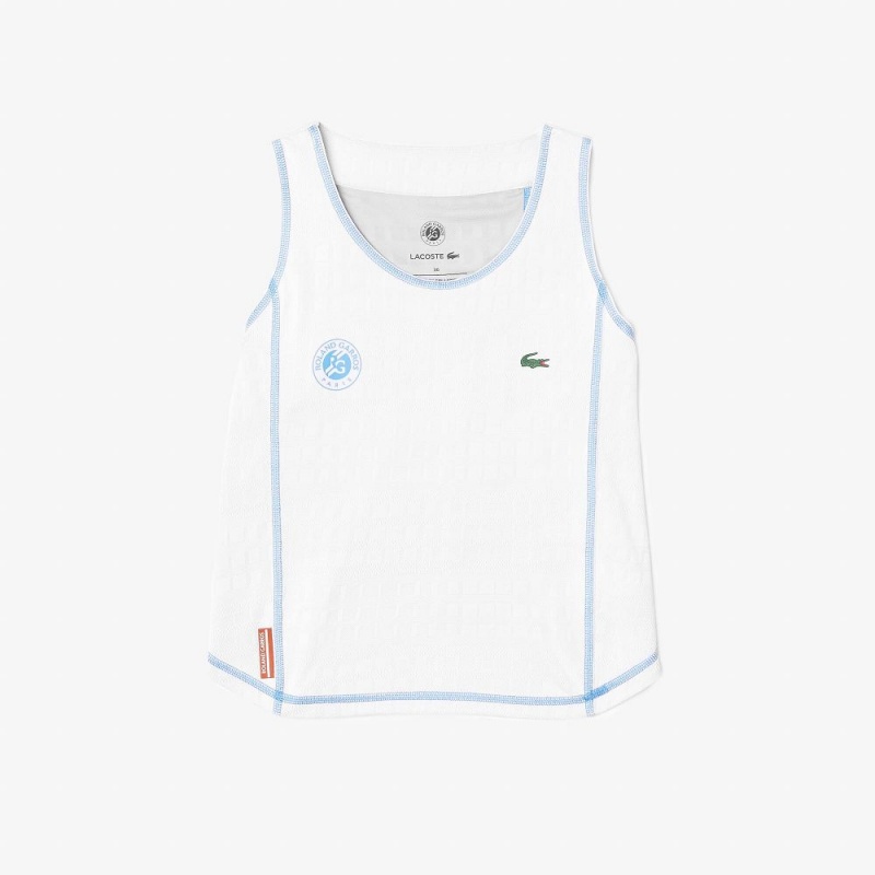 Women's Lacoste SPORT Roland Garros Racer Back Tank Top White Blue | VIR245608