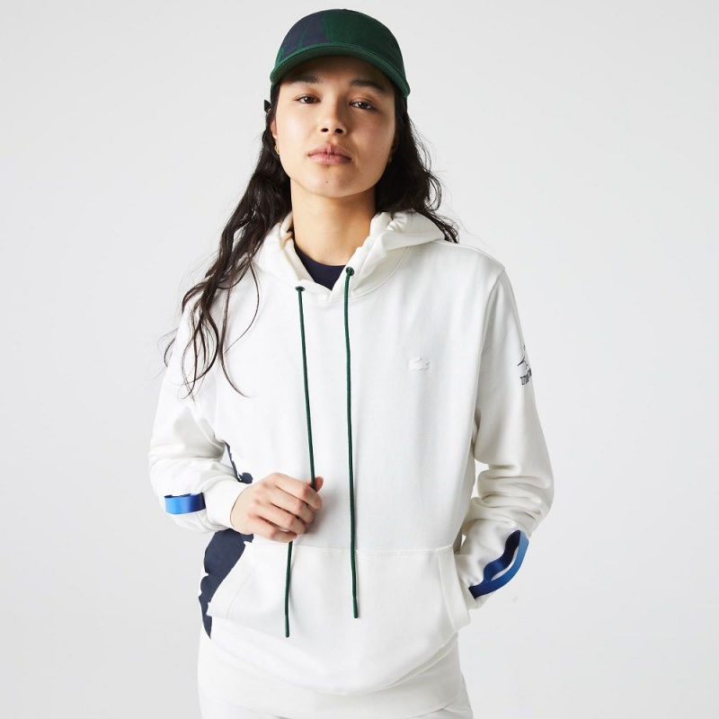 Women's Lacoste SPORT x Théo Curin Organic Cotton Hoodie White Navy Blue Green | TCD492160