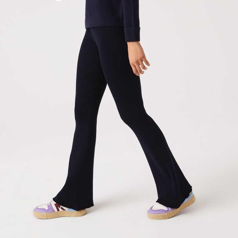 Women's Lacoste Seamless Ribbed Knit Leggings Navy Blue | HRI824610