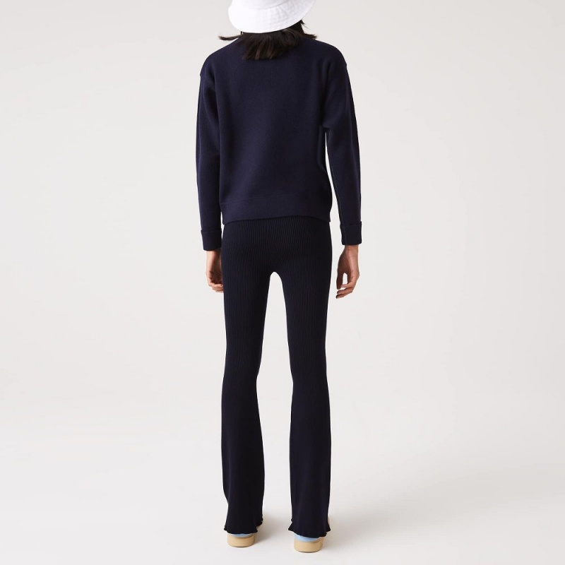 Women's Lacoste Seamless Ribbed Knit Leggings Navy Blue | HRI824610