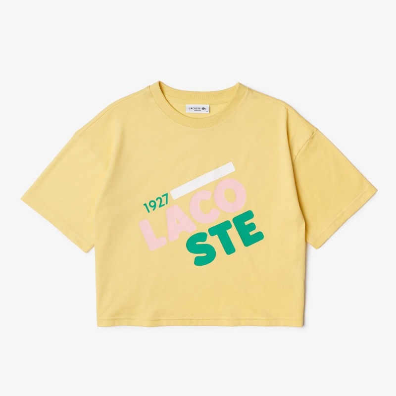 Women's Lacoste Short Flecked Loose Fit Organic Cotton T-Shirt Napolitan yellow | NXK409632