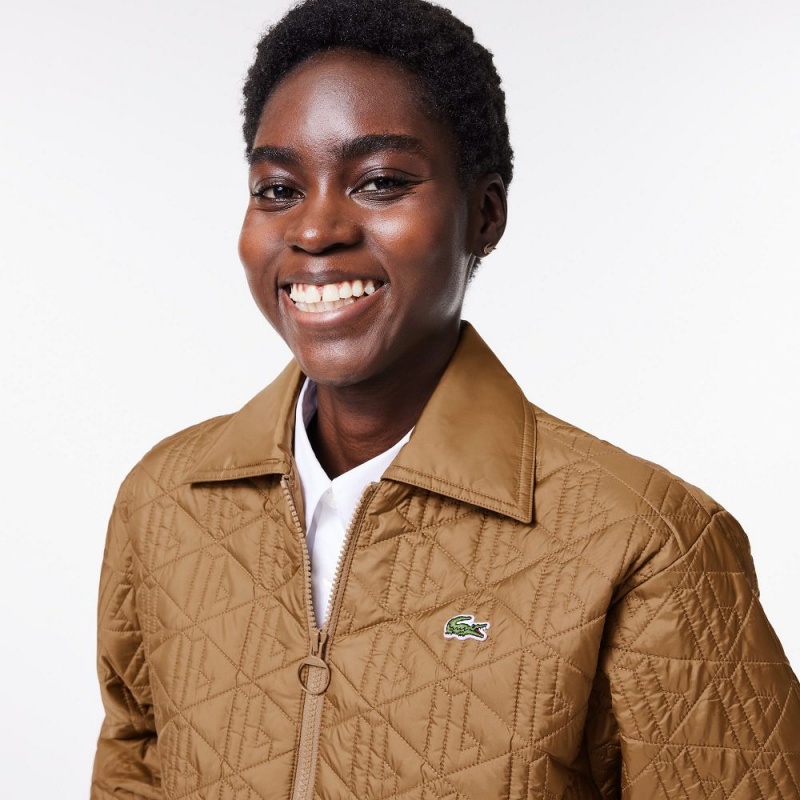 Women's Lacoste Short Padded Zip-Up Monogram Print Jackets Brown | KCI182630