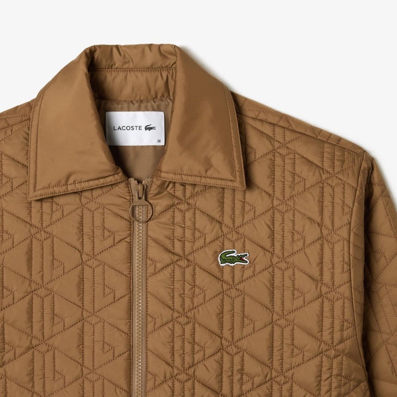 Women's Lacoste Short Padded Zip-Up Monogram Print Jackets Brown | KCI182630