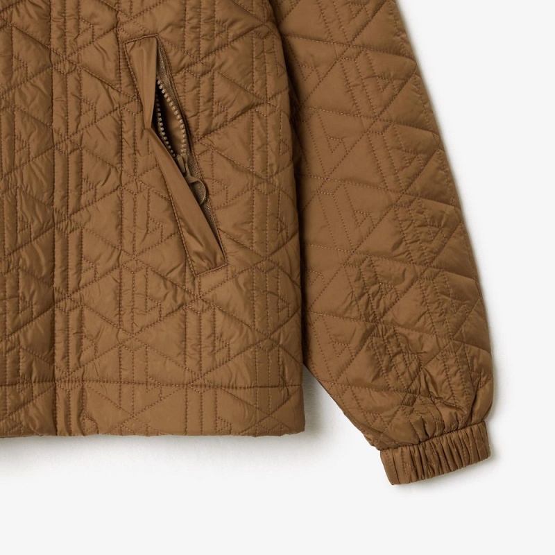 Women's Lacoste Short Padded Zip-Up Monogram Print Jackets Brown | KCI182630