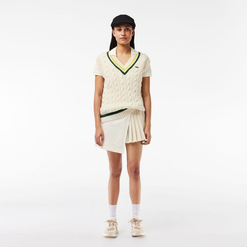 Women's Lacoste Short Sleeve Stretch Piqué Wrap Dress White | WZA946312