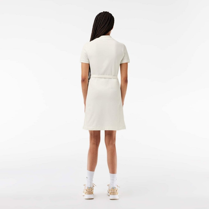 Women's Lacoste Short Sleeve Stretch Piqué Wrap Dress White | WZA946312