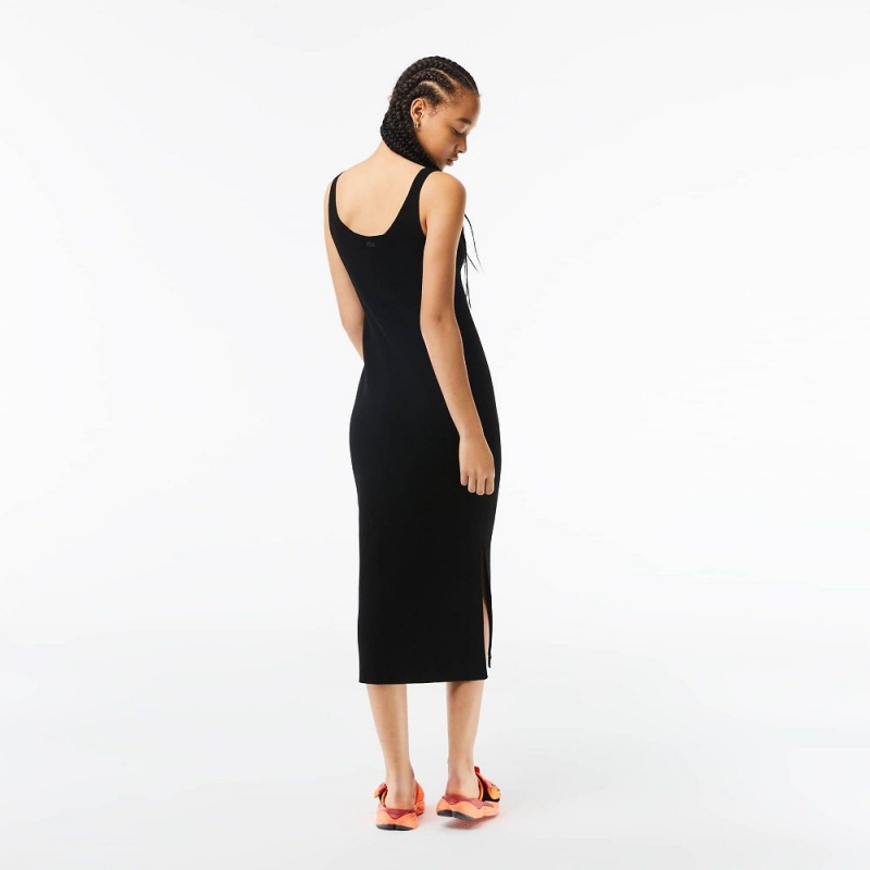 Women's Lacoste Sleeveless Knit Midi Dress Black | MCF726951