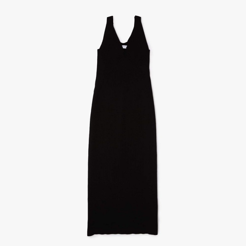 Women's Lacoste Sleeveless Knit Midi Dress Black | MCF726951