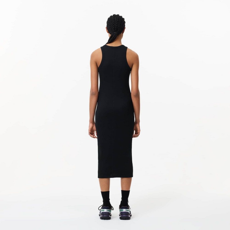 Women's Lacoste Sleeveless Organic Cotton Dress Black | DIH518792