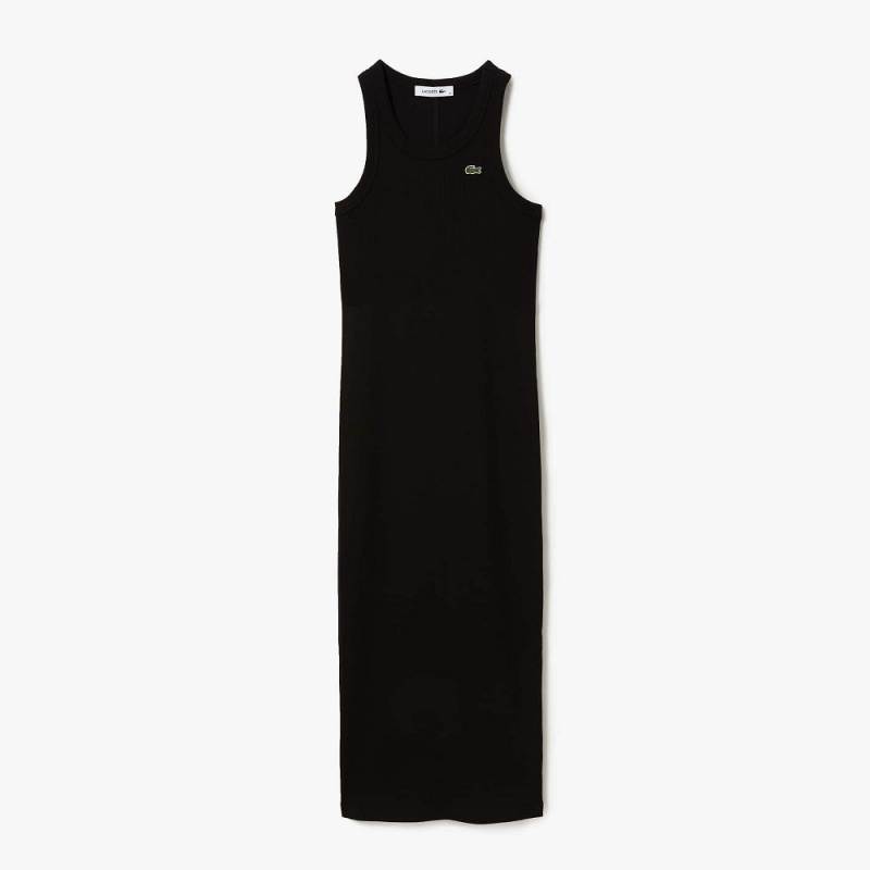 Women's Lacoste Sleeveless Organic Cotton Dress Black | DIH518792