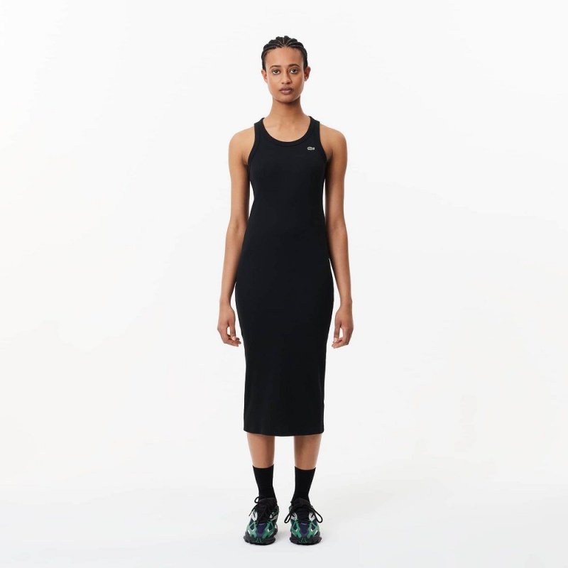 Women\'s Lacoste Sleeveless Organic Cotton Dress Black | DIH518792