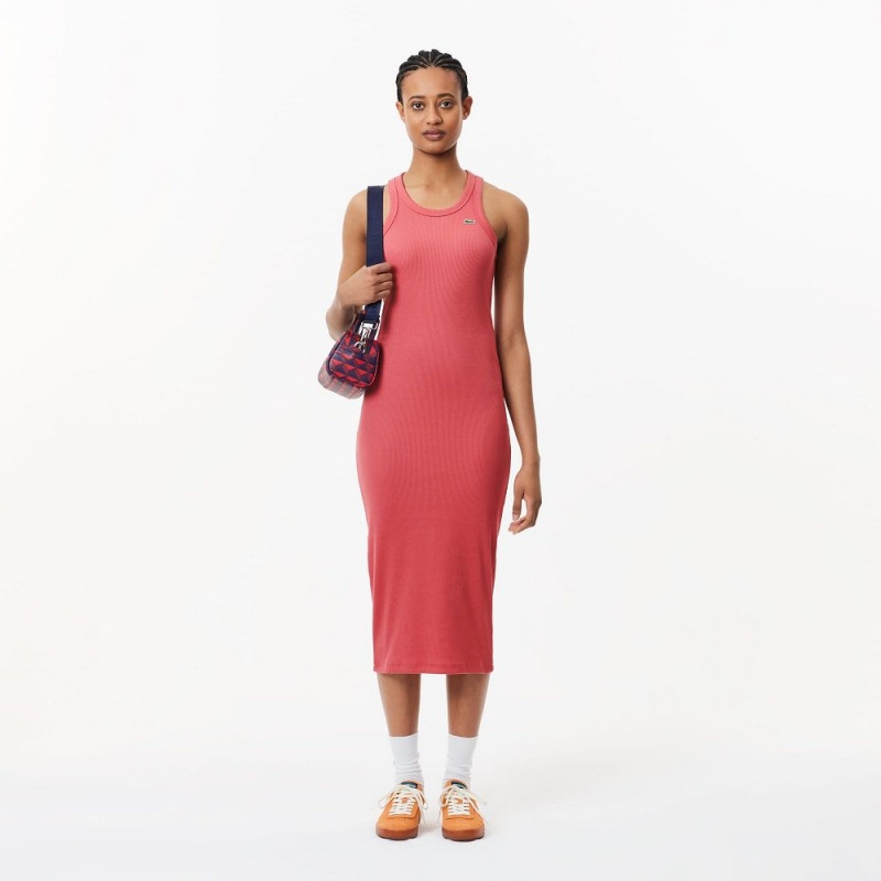 Women's Lacoste Sleeveless Organic Cotton Dress Pink | OHW107268