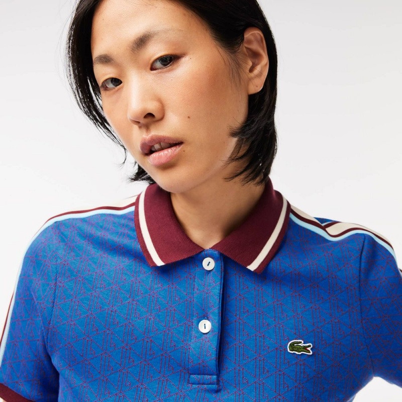 Women's Lacoste Slim Fit Monogram Polo Shirts Blue Bordeaux | TOE843169