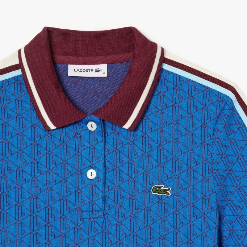 Women's Lacoste Slim Fit Monogram Polo Shirts Blue Bordeaux | TOE843169