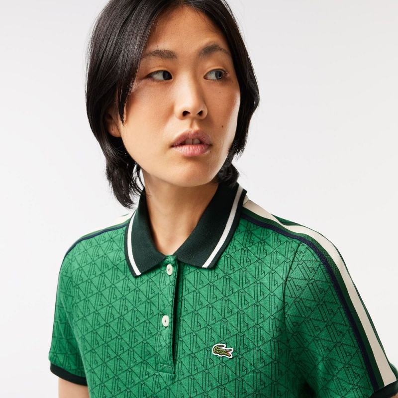 Women's Lacoste Slim Fit Monogram Polo Shirts Green | TJP467153